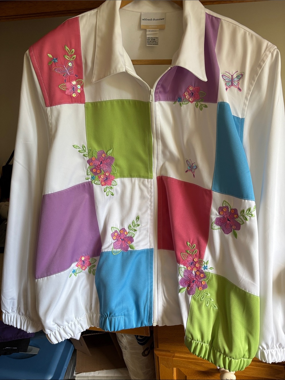 Alfred Dunner Women's White Patchwork Floral Zip Jacket - Multicolor